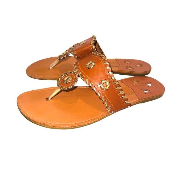 Jack Rogers Womens Leather Tan & Gold Embellished Sandals 8 boho cottage core - Picture 2 of 9